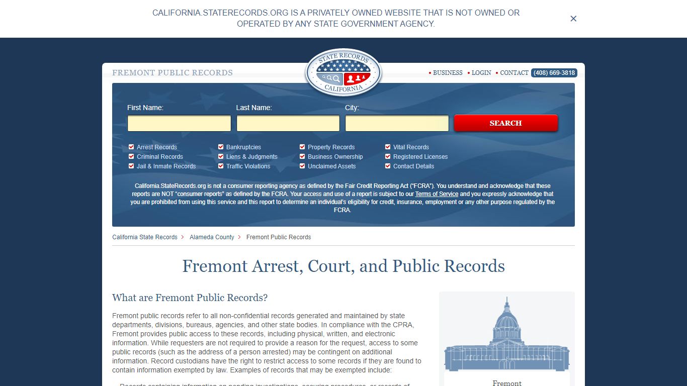 Fremont Arrest, Court, and Public Records - StateRecords.org