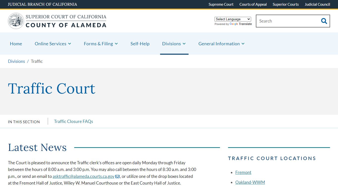 Traffic - County of Alameda - Superior Court of California